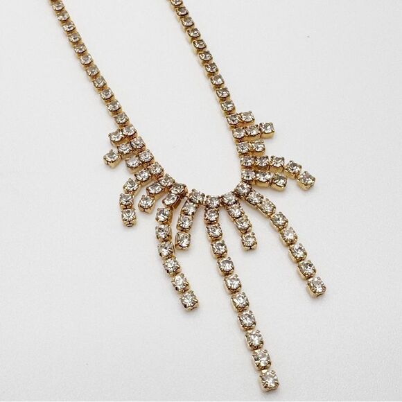 Vintage Monet Art Deco Rhinestone Waterfall Necklace Gold Tone Flapper 16 In - Picture 3 of 6